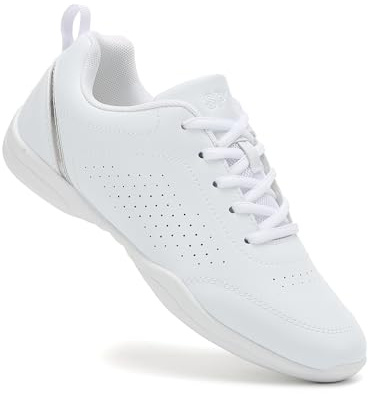 CERYTHRINA Damen Weiß Cheerleading Schuhe Kinder Jazz Dance Trainer Silber Yoga Aerobic Lace-Up Schuhe für Mädchen White 38