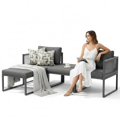 Mucola Gartenmöbel Set Aluminium Sitzgruppe Lounge wetterfest Anthrazit | Sitzecke Balkon, rostfrei, UV-beständig, extra dicke wasserabweisende Bezüge, abnehmbar, waschbar, variabel stellbar, Outdoor