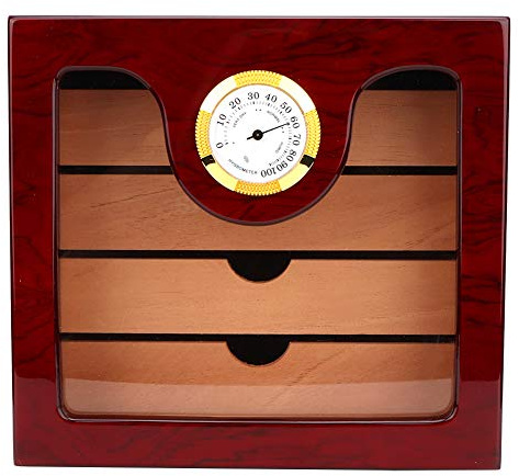 100 Cigar Humidor Cabinet Box with Hygrometer,Cedar Wood,Large Capacity,Stylish and Luxurious,Built-in Hygrometer,Four Small Cigar Cabinet for Different Sizes,22.6 x 24.1 x 22cm