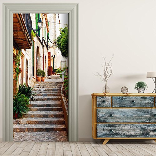 Stickerprofis Türtapete selbstklebend einteilig TürPoster - MALLORCA GASSE - 3D Türaufkleber Türfolie