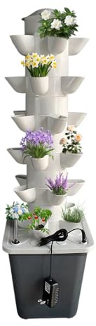 TAZZOR Système de culture hydroponique 6 couches 30 pods, tour aéroponique, système de culture hydroponique avec réservoir d'eau de 10 l, convient pour une utilisation en intérieur et en extérieur