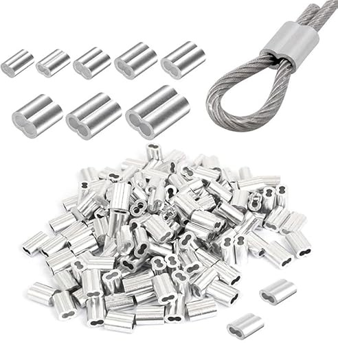 Wire Rope Aluminum Sleeves Clip, Wire Clamps For Cable Aluminum Double Hole Crimp Sleeves Wire Ferrules Size M1-M12 Pack(M2.5 200pcs)