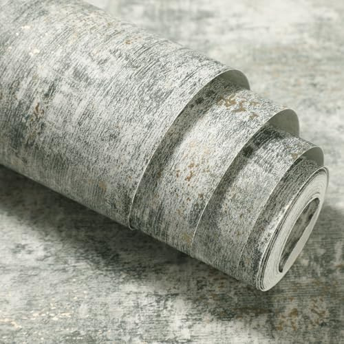 Putentfun Concrete Glitter Effect Wallpaper for Living Room, Bedroom, Fireplace - Decorative Luxury Wall Paper with Distressed Pattern, Textured Finish & Metallic Detailing - Green