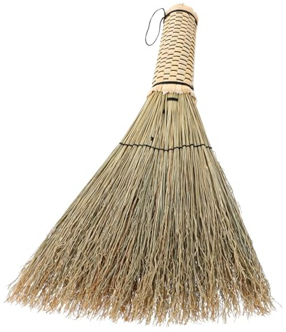 CONGARTENO Natural Straw Mini Corn Broom Handheld Whisk Broom for Office Desktop Cleaning Ergonomic Grip for Home Sofa Carpet Gentle Surfaces