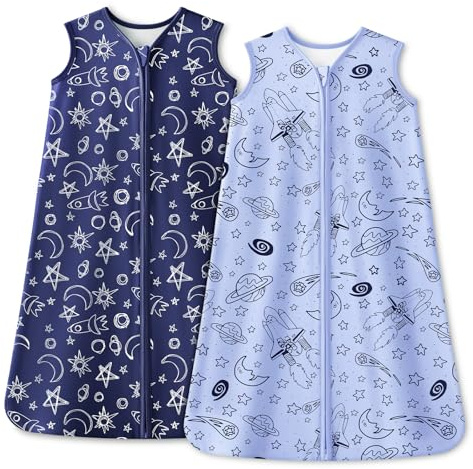 Unnivoll Schlafsack Baby Sommer 1.0 Tog 100% Baumwolle Babyschlafsack 0-6 monate Sommerschlafsack 67 cm für Jungen Mädchen Kinder Blauer Stern und Mond