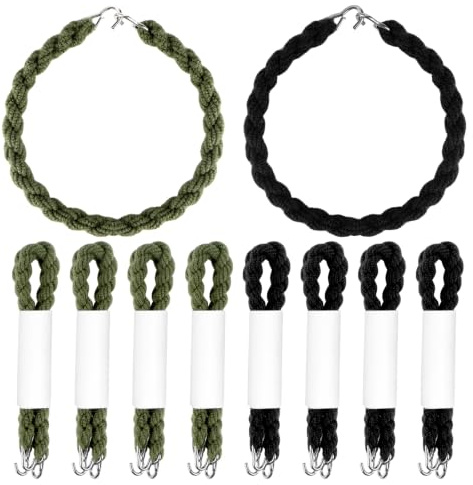 16 Piezas Correas Elásticas para Pantalones Militares con Ganchos Metálicos | Clips para Pantalones de Ciclismo Cordones para Andar en Bicicleta Trotar Caminar Montañismo(Negro, Verde Militar)