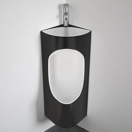 Orinatoio da bagno da uomo con rubinetto e lavandino, orinatoio in ceramica per garage, design antigoccia per piccoli spazi, compatto orinatoio nero per bagni e servizi igienici