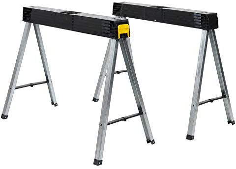 STANLEY Folding Work Bench Saw Horse Twin Pack, Heavy Duty Metal Leg with Side Latch, 1-97-475