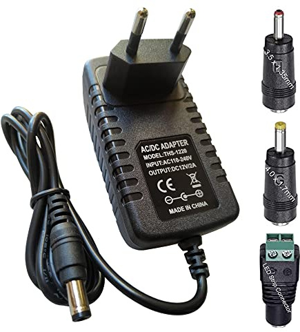 DZYDZR AC/DC Adapter Netzteil 12V 2A mit 2,1/2,5mm x 5,5mm Stecker und 3 DC Kabelstecker