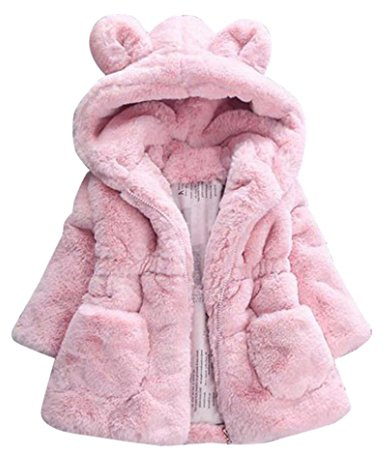 Uni-Wert Mädchen Fellmantel Winterjacke Kunstpelz Jacke Baby Mädchen Herbst Winter Mantel Warm Jacke mit Kapuze Wollmantel Kapuzenjacke