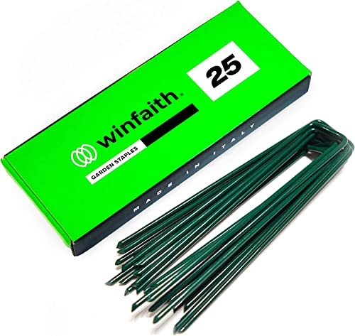WINFAITH - 25 Grapas Malla Antihierbas en Acero Galvanizado a Prueba de Oxido, Grapas Cesped Artificial para Jardín, Huerto, Invernadero, para Terrenos Blandos (Medidas mm H150 x L30 x D3)