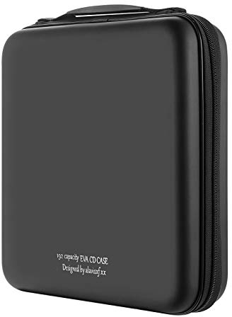 KUOCDSIK CD Tasche, 192 Kapazität Hart Eva Blu-ray CD-Brieftasche Doppelreißverschluss Handschlaufe Tragbare Disc Organizer DVD Hülle für Autofahrten (192 Kapazität, Schwarz192)