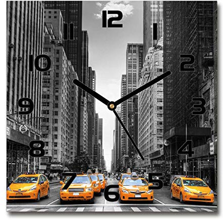 Tulup Glasuhr - 30x30cm - Schwarze Zeigern - Wanduhr Wandkunst Bild Gehärtetem Glas Uhr Echtglas Küche Wohnzimmer - Taxis New York