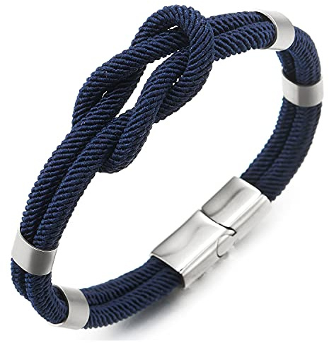 COOLSTEELANDBEYOND Hombre Mujer Pulsera de La Amistad, Nudo Náutico Marino Algodón Correas Pulsera, Cierre de Acero