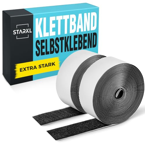 STARKL Klettband Selbstklebend Extra Stark, 3 m × 30 mm, Schwarz | Industrieklebstoff in Profiqualität, werkzeuglose Montage, extra starkes geruchloses Selbstklebeband, Premiumqualität