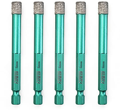 FACHLICH Dry Diamond Drill Bits,5pcs 8mm with Quick Change Hex Shank for Granite Marble Tile Porcelain Ceramic Hard Materials