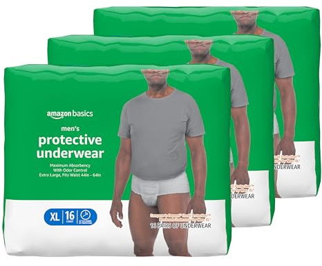 Amazon Basics Maximum Absorbency Incontinence Underwear for Men with Leak Protection, Moisture Control, Bladder Leak, X-Large, 48 Count (3 Packs of 16)