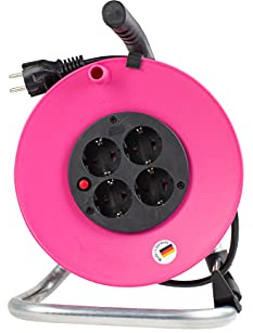 as - Schwabe Kabeltrommel m, Innenbereich-Kabelrolle rosa, pink I 15100 | Made in Germany, IP 20, 230 V / 16 A, Trommel mit 4 Schutzkontakt-Steckdosen, Kabel