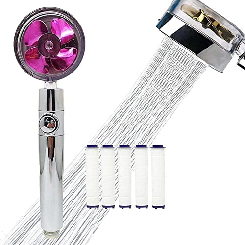 Propeller Driven Handheld Shower Head High Pressure 360° Power Shower Head Rotating Water Saving Shower, Turbocharged for Bath Shower Head (Color : Pink)