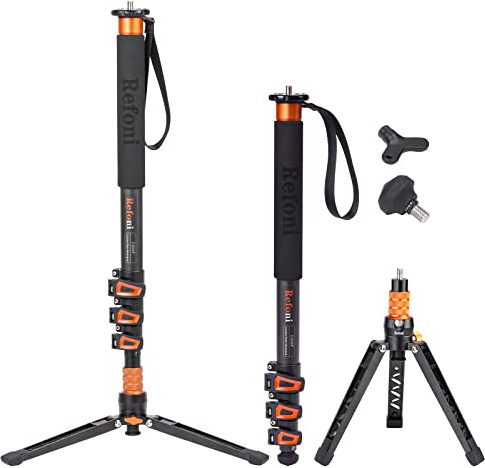 Refoni C304F Monopode en Carbone avec Support Amovible, 173 cm Monopode télescopique, Capacité de Charge 25kg, Compatible avec Appareils Photo et Caméras