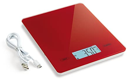 Giannini Bilancia da cucina Digitale Ricarica USB Base vetro Rosso 5 kg