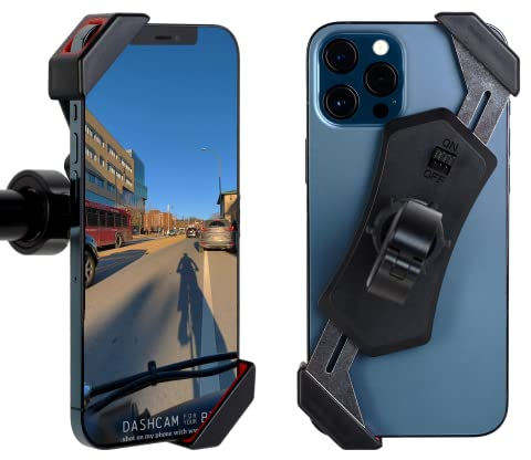 2-in-1 Fahrrad-Handyhalterung mit Telefon-zu-Dashcam-Konverter,für Fahrräder, Roller und Kinderwagen mit Smart-App, sicherer Verschluss, langlebige PE- und Edelstahl-Fahrrad-Handyhalterung, Schwarz