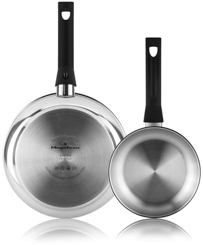 MAGEFESA Essencial Inox - Set de Sartenes de 24 + 28cm, Acero Inoxidable, Sin Recubrimiento ni Antiadherente, Ecológicas, Inducción