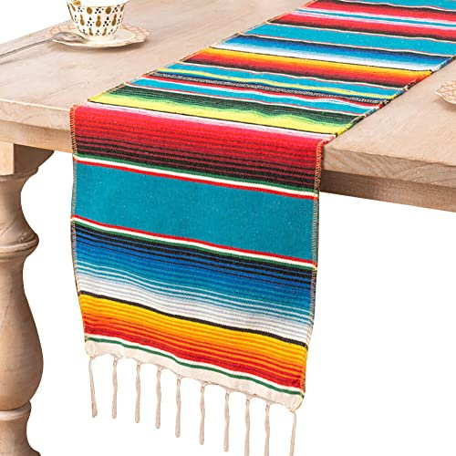 Runner da tavola 35 × 275 cm Coperta messicana Strisce arcobaleno lucide Tessuto Runner Tovaglia di cotone con frange per matrimoni, festival, feste, decorazioni da tavola