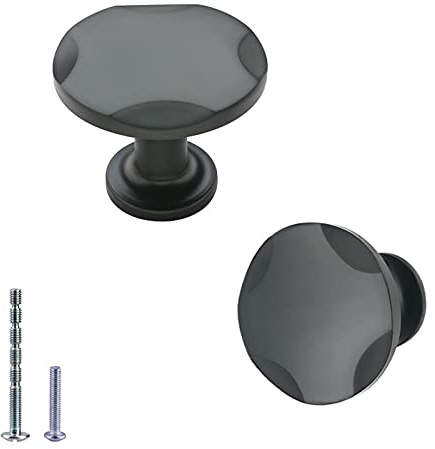 IAFVKAI Black Cabinet Knobs, Zinc Alloy Drawer Knob Matte Black Round Cabinet Kitchen Handle Door Dresser Knob,Pack of 2