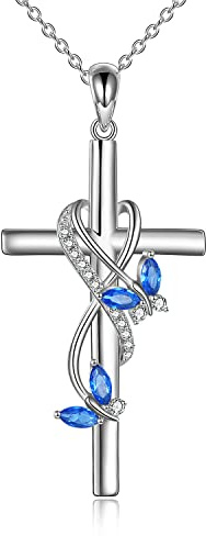 925 Sterling Silber Kreuz Halskette für Frauen, Meeresschildkröte Schmetterling Libelle Marienkäfer Kolibri Engelsflügel Zirkon Anhänger Halskette Sicherheit Silber Schmuck Kette Geschenke für Damen