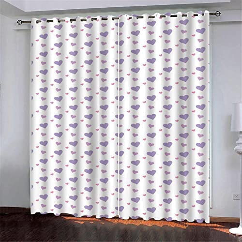 Vorhang Blickdicht Ösen Thermo Verdunkelungs Polyester Gardinen 2 Stück 3D Lila Herz Für Schlafzimmer Wohnzimmer Kinder Oder Babyzimmer 140(B) X160(H) cm - Bedruckte Verdunkelungsvorhänge