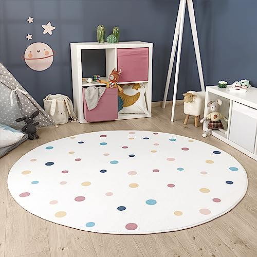 Paco Home Alfombra De Habitacion Bebe Infantil Niña Niño De Juego Retonda Arcoíris Se Puede Lavar En La Lavadora Moderna, tamaño:Ø 100 cm Redon, Color:Multicolor 3