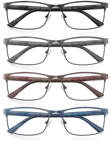 MODFANS Un Pack de 3 Gafas de Lectura Hombres Mujeres Anti Luz Azul,Rectangular Metal Acero Inoxidable - Lente Clara,Vision Clara - Ligeras Comodas,Colores Mezclados