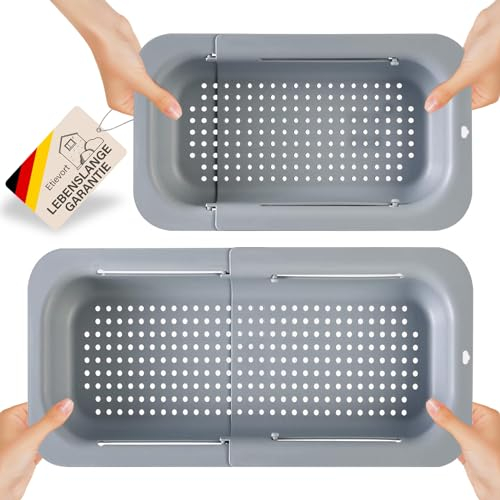 2 Stück Sieb Für SpüLbecken Ausziehbar(34.5-48cm), SpüLbecken Sieb, Abtropfsieb Spülbecken, Gekochte Nudeln Abtropfen, Gemüse, Obst Waschen, Siebkorb Spüle Bpa Frei, Sieb Küche Ausziehbar (Grau)