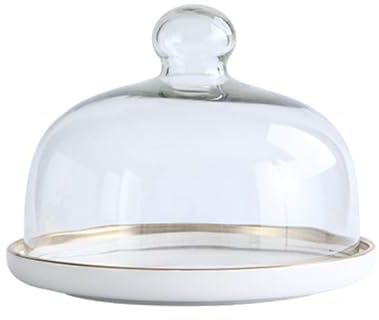 BURLOE Cake Cover, Ceramic Cake Plate, Glass, Cake Dome Stand, Cake Stand, Glass Cover, Food Cover for Wedding, Birthday Party, White, Large