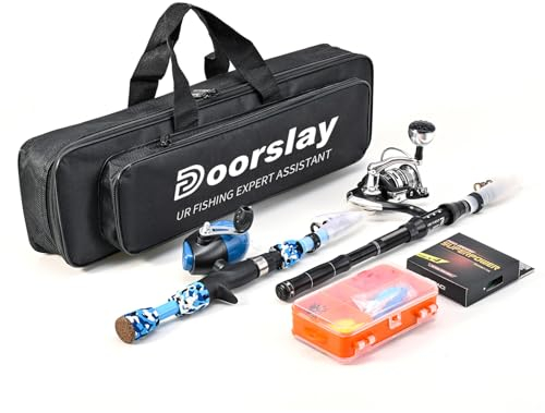 doorslay Teleskop-Angelrute und Rollen-Set mit Angelschnur, Angelköder-Set, 2.1 m Kohlefaser-Angelrute, 1.8 m Kinderangel, Angelset für Eltern-Kind, ideal für Reisen