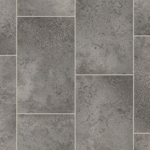 VINYL FLOORING UK Grey Anti-Slip Stone Effect Vinyl Flooring For LivingRoom, Hallways, Kitchen, 2.8mm Thick Cushion Backed Vinyl Sheet, Waterproof Linoleum Flooring-2m(6'6) X 2m(6'6)-4m²