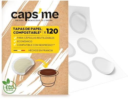 CAPSME - 120 Couvercles Opercules en Papier Compostable pour Capsules Réutilisables Compatible Nespresso Original - Filtre à Extraction Optimale Écologique made in France facile à coller.