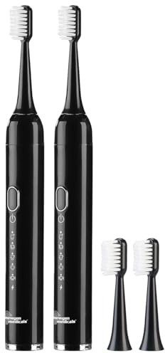 newgen medicals 2er-Set USB-Akku-Schallzahnbürste, 25.000 Hz, 5 Modi, Netztasche, IPX7 (Akkus)