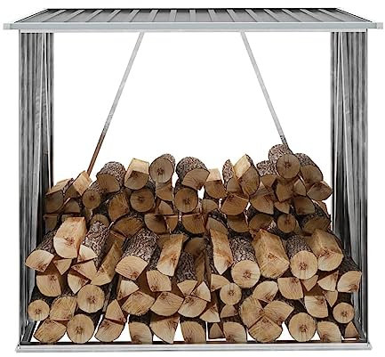 FIRBNUS Brennholzlager Verzinkter Stahl Outdoor Kaminholzregal Holzunterstand Metall Garten Brennholzlager Brennholz Unterstand Firewood Storage Holzaufbewahrung Aussen Grau 163x83x154 cm