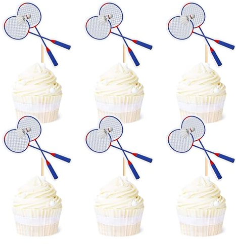 Blumomon 24 Stück Dual Front Badminton Sport Kuchen Dekoration Badminton Sport Cupcake Topper Sport Themed Party Dekoration Passend Für Badminton Sportler Periphere Aktivitäten Dekoration