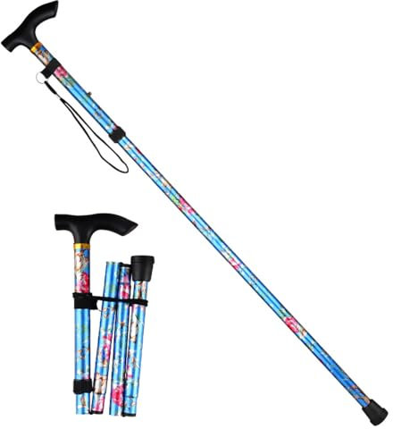 QHFlashbuy Gehstock Klappbar,Faltbare Wanderstöcke Bergstock Spazierstock Unisex Faltbar Gehstock,Tragbarer Leichte und Einstellbare Spazierstöck Wanderstab(blau