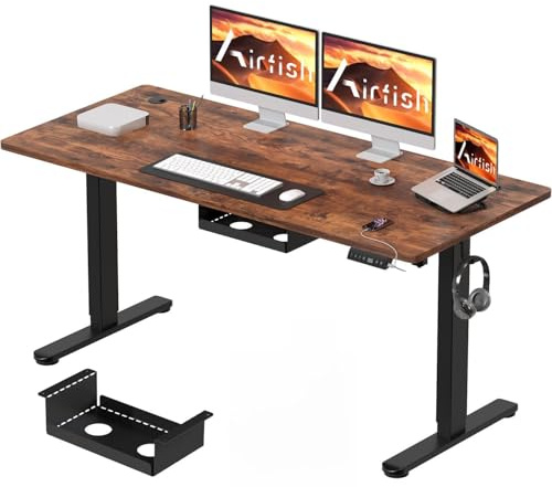 Airfish Bureau Assis-Debout Électrique 160x80cm, 3 Mémoires, USB-C, Marron