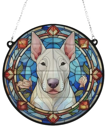 English Bull Terrier Stained Glass Effect Suncatcher Gift for Dog Lovers - 19cm