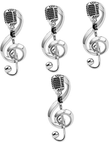 DEARMAMY Musiknoten Kleidung 4 Stück Musiknotenbrosche Anstecknadel Für Kleidung Frauen Mikrofon-musiknoten-brosche Silberne Anstecknadel Mit Musiknoten Broschennadel Musik Reversnadel Pinguin-pin