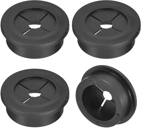 sourcing map 4 Pcs Cable Cord Grommet, 1-3/16 Inch (30mm) Desk Grommet Flexible Rubber Grommets Wire Hole Cover Pass Through for Office Computer Desk Wire Organizer, Black