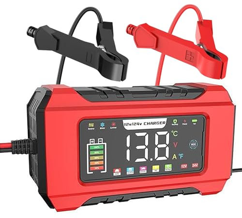 Cargador de batería 24V 8A/12V 15A, Cargador de Batería de Coche Inteligente Completamente Automático LiFePO4, Mantenedor de Batería Portátil con 4 Modos Coche para Moto,camión,AGM, Gel, SLA