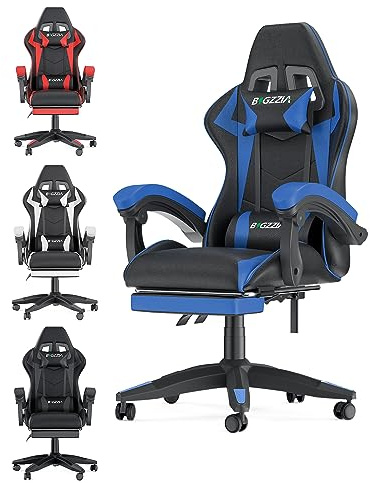 bigzzia Gaming Stuhl mit Fußstütze - Gamer Stühle Ergonomisch mit Lendenkissen + Kopfstütze Gaming Chair Höhenverstellbar Computerstuhl für Erwachsene Mädchen Junge (Blau)