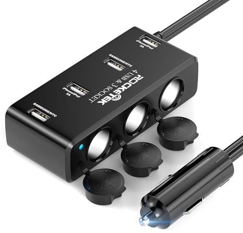 Chargeur de Voiture 120W USB QC3.0, 3 Prises Adaptateur Allume Cigare USB Prise Allume Cigare 12V/24V avec 4 Ports USB Adaptateur Multiprise Allume Cigare USB pour iPhone Samsung Phone Dash Cam