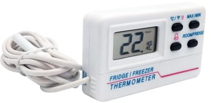Muuoeou Thermomètre de Réfrigérateur Numérique Intérieur Extérieur Réfrigérateur Congélateur Thermomètre avec 2 Capteurs et Alarme pour Maison Restaurant